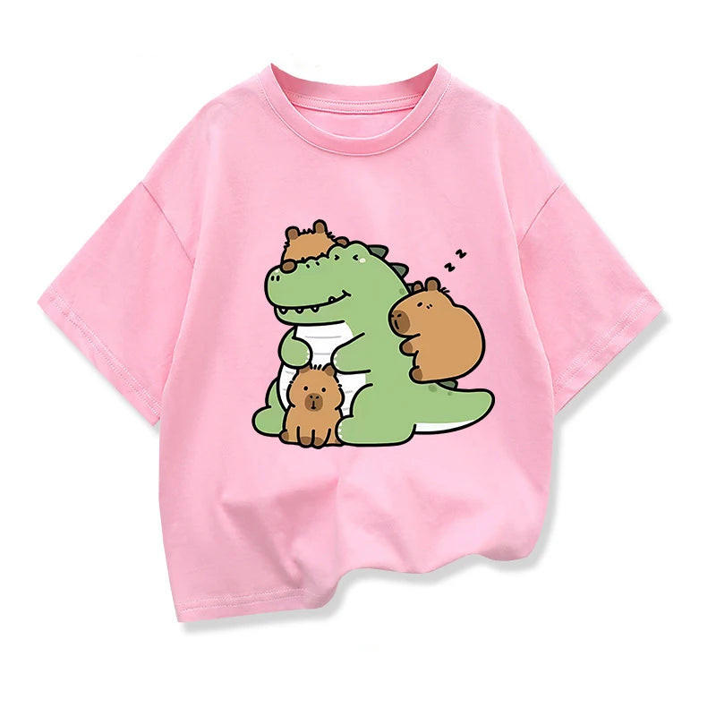 Children's T-Shirt Capybara Printed T-shirts Baby T-Shirt Cartoon Boys Summer Clothes O-Neck Kids Shirt Fashion Child T-Shirt