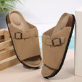 Women's Buckle Cork Slides Breathable Slippers Open Toe Suede Flat Sandals for Beach Wear