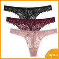 3 Pcs Woman Panties Sexy Lace Thong Underwear Lingerie Female T-back Temptation Low Waist Women Transparent G String