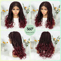 99J# Knotless Box Braided Wigs with Wavy Ends Synthetic Full Lace Braided Lace Wig with Baby Hair Lace Frontal Boho Braids Wig