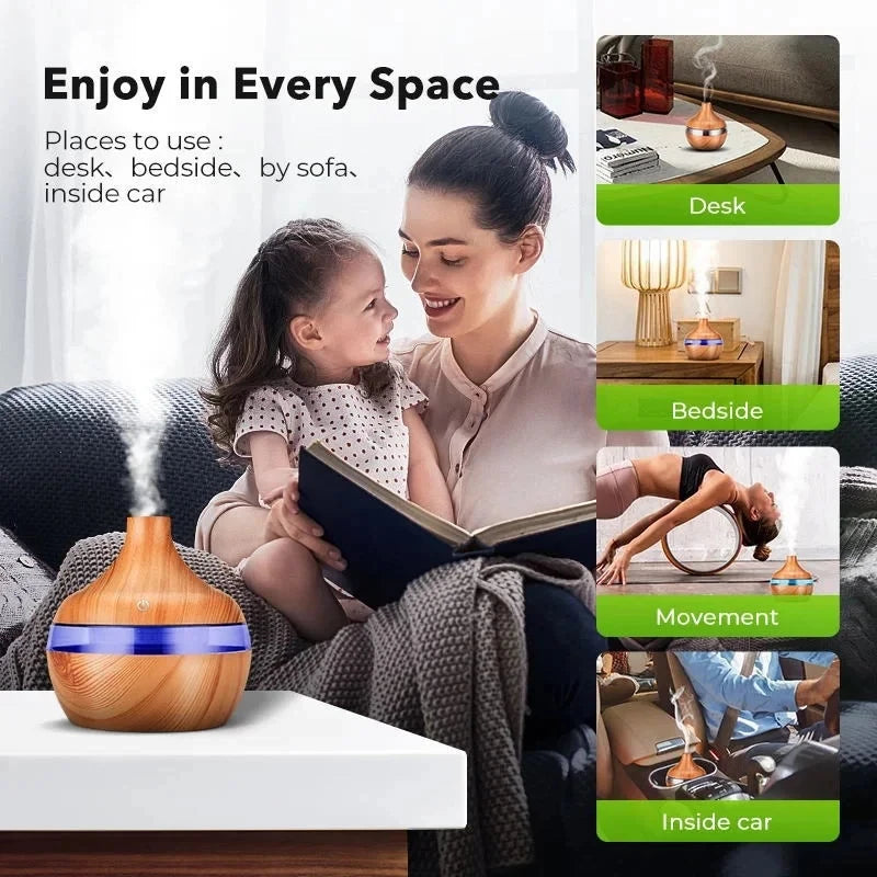 Home Wood Grain Air Humidifier Purifier Aroma Diffuser USB Ultrasonic Cool Mist Sprayer Essential Oil Fragrance