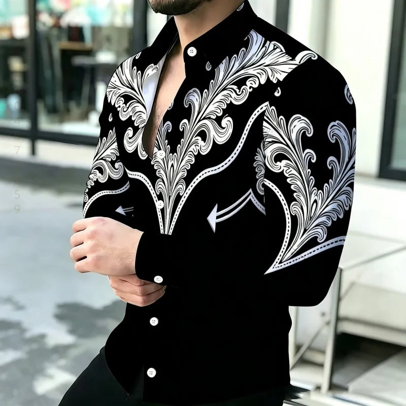 Men's Shirt with Contrasting Print, Black, White, and Red | SAMAG