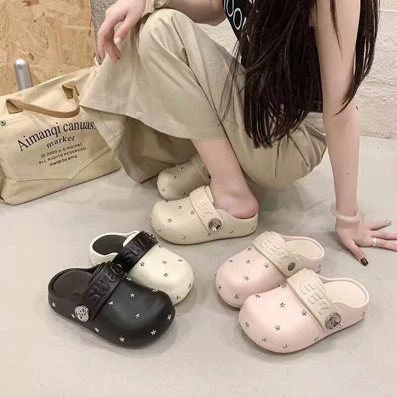 Small and high-end star studded toe caps, thick soled M ü ller shoes, versatile for summer commuting and outdoor wear