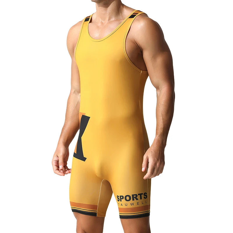 Men's one-piece shapewear, high elasticity tight fitting fitness, sports, casual wrestling, vest, swimsuit