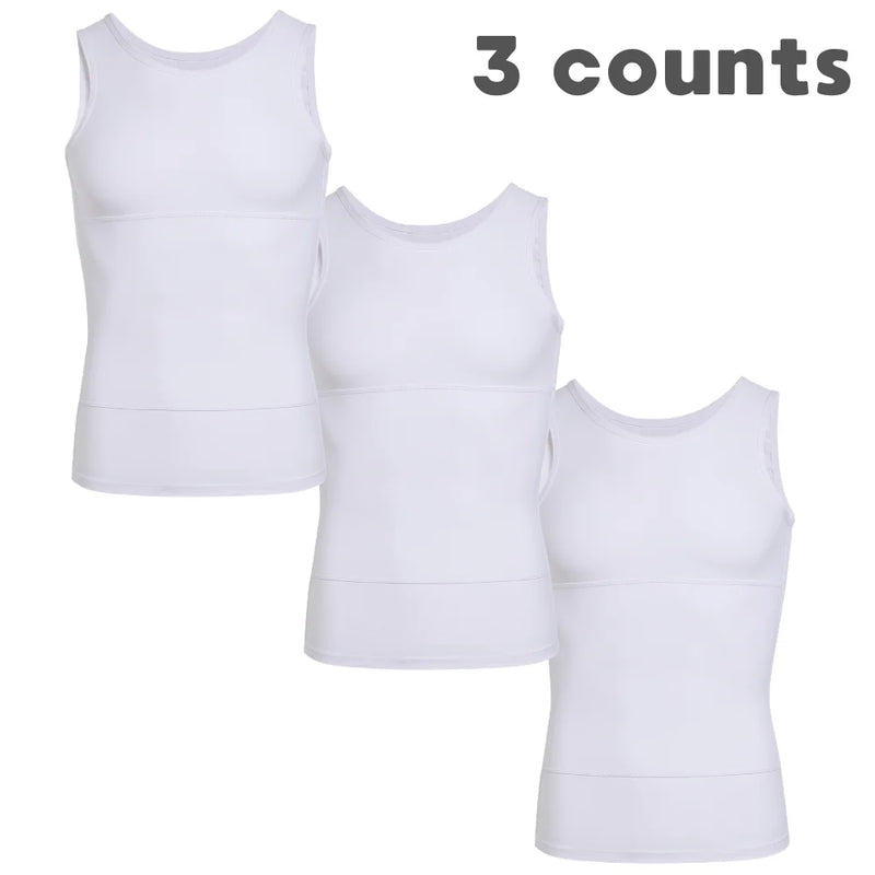 3 Pieces of Men's Shapewear, Shark Skin Vest, Bottom Layer Sports Slimming Compression Sweatshirt Vest, Abdominal Control Slimmi