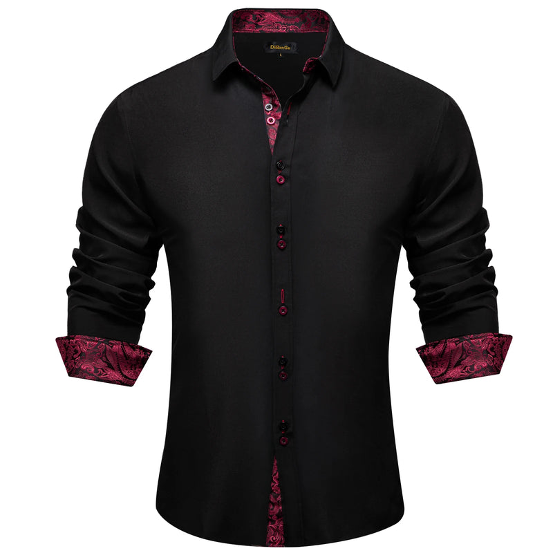 Men's Polyester Cotton Solid Black Shirts Long Sleeve | SAMAG