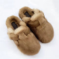 Mule Slippers Mink Fur Slides Comwarm Fashion Women Clogs Cork Insole Fur Slippers with Arch Support Outdoor Slides Home Shoes