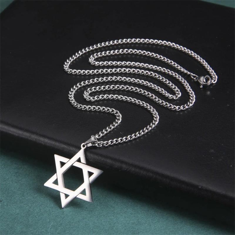 EUEAVAN Star of David Pendant Necklace Women Men Stainless Steel Gold Silver Black Color Classic Six-pointed Star Jewish Jewelry