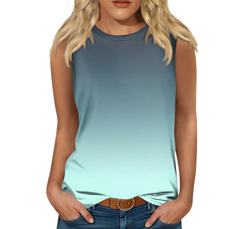 New Gradient Color 3D Print Tank Tops Women O-Neck Casual Vest Off Shoulder Y2k Sleeveless Top Harajuku Camisole Woman Clothing