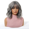 Short Silver Gray Curly Wavy Synthetic Wigs with Bangs for Women Grey Bob Cosplay Party Lolita Natural Hair Wig Heat Resistant