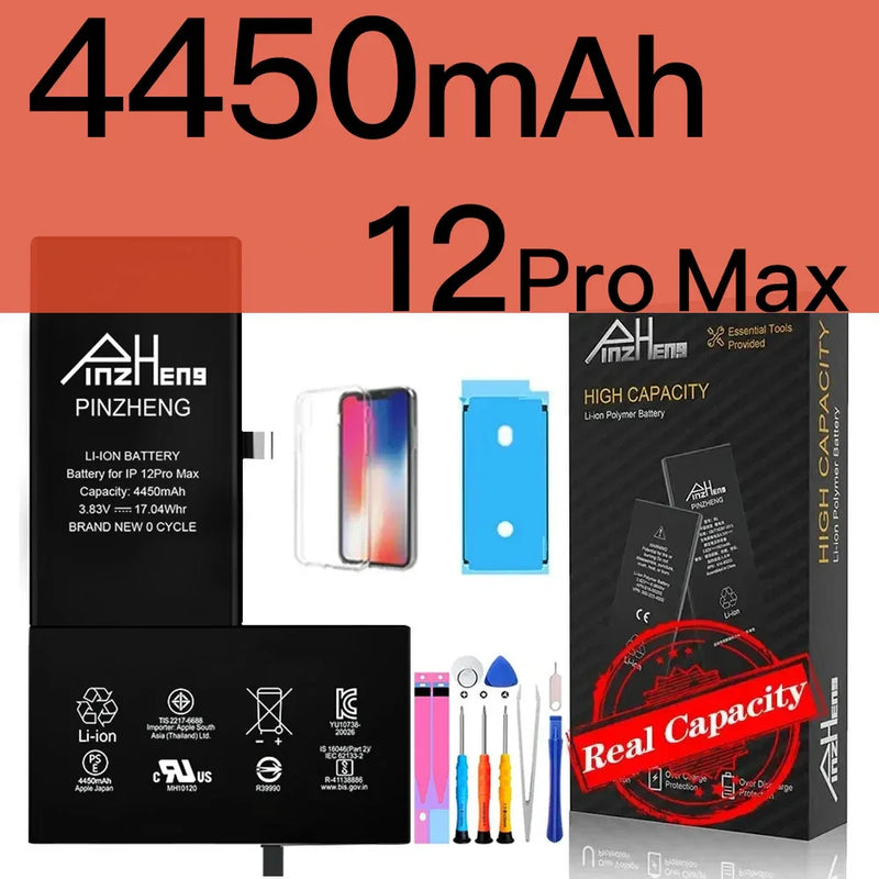PINZHENG Real High Capacity Battery For iPhone X XR XS Max 12 13 Mini Pro Max 11 Pro Max Replacement Bateria Warranty One Year