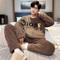 Higher Quality Thickened Warm Plus Size Men’s Pajamas Autumn and Winter Student Nightwear Loungewear Striped Sleepwear Homewear