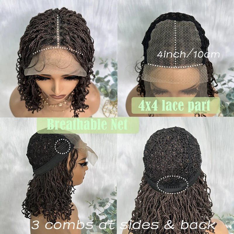 IPARTY Synthetic 4x4 Lace Front Wig 14inch Curly Faux Locs Braided Wig Large Parting Space Twist Dreadlock Wigs for Black Women