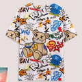 Men's casual pajama set, bear and letter printed T-shirt and shorts, comfortable summer sleepwear