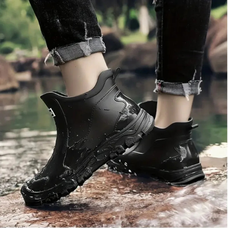 Men's Ankle Rain Boots Outdoor Waterproof  Men Rain Shoes Anti-Slip Wear-resistant Men Kitchen Water Shoes Fishing Rubber Shoes