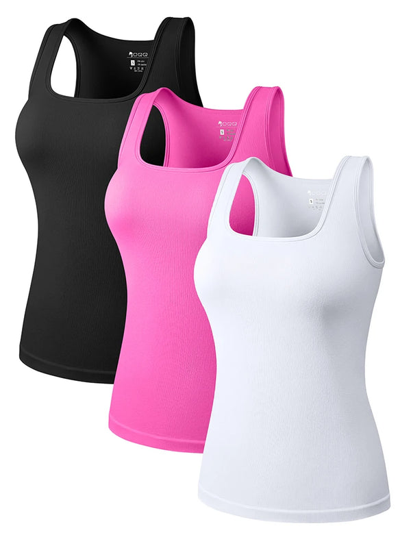 Hot Sale Summer Women's Basic Elastic Tank Top Sleeveless Square Collar Vest T-shirt Fashion Fitness Yoga Women's Casual Top
