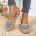Goreyodoly women mule flats rhinestone cutout patchwork shoes elastic slip on wide fit lightweight soft sole comfort loafers