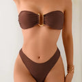 Summer Push Up Bandeau Swimsuit Straps Bikini Set Solid | SAMAG