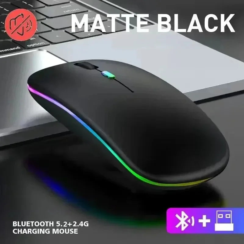 Rechargeable Silent Wireless Mouse LED Backlit Mice PC Laptop Computer Mous 2.4Ghz Receiver Bluetooth Dual Mode Optical Mice