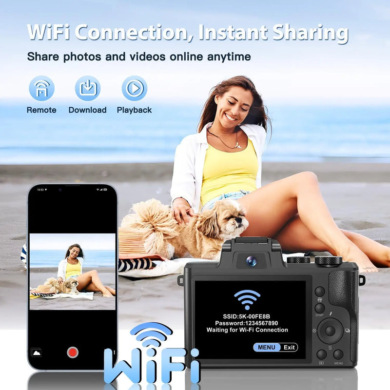 8K Digital Camera 88MP Autofocus WiFi Vlogging Dual Lens 16X Zoom Touch Screen 32GB Travel Video Photo