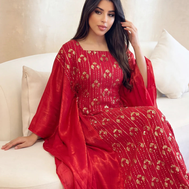 Fashion Dubai Women Sequins Embroidery Caftan Long Dress | SAMAG