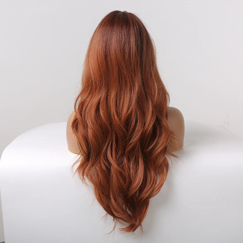 Red Brown Copper Ginger Long Wavy Synthetic Hair Wigs for Black Women Body Wave Ombre Wig Cosplay Natural Heat Resistant Wig