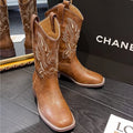 Hot Sale Tenis De Mujer Embroidery Ankle Boots Square Toe Slip-On Women Boots Western Cowboy Boots New Design Zapatos De Mujer