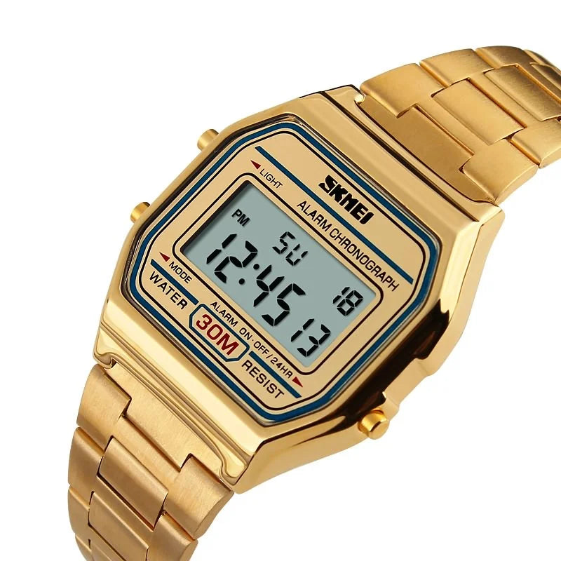 SKMEI 1123 Fashion Men Stainless Steel Strap LED Display Watches 3Bar Waterproof Digital Watch reloj hombre for Casual Sport
