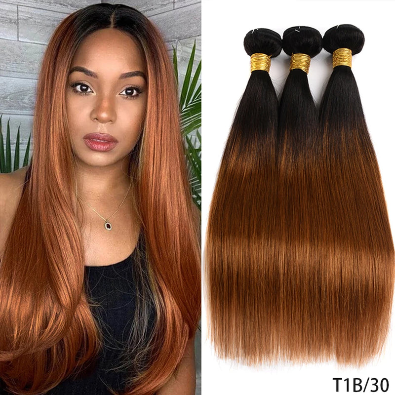 100% Brazilian Remy Virgin Hair Ombre Straight Bundles Colored Brown Highlight Human Hair Bone Straight Sew In Hair Extension