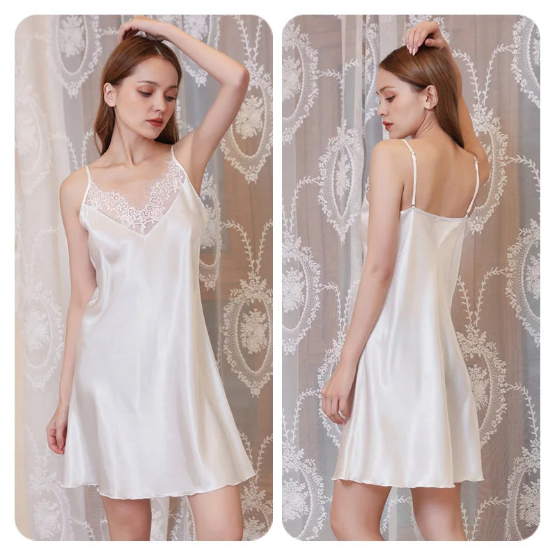 Women's Sleepwear Solid Short Satin Nightgown Mini Slip | SAMAG