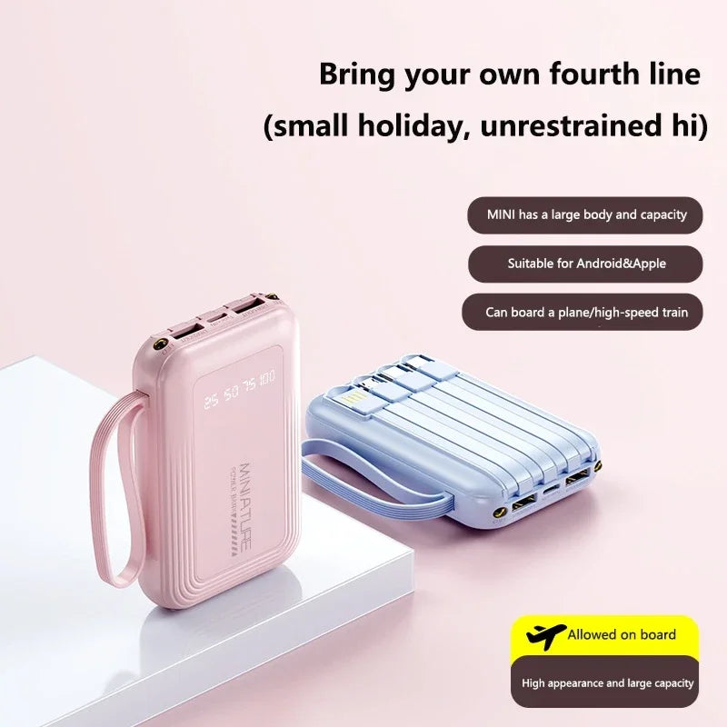 VIVO Mini 500000mAh Power Bank Super Fast Charging 4 in 1 Built in Cables LED Digital Display Power Bank for iPhone Samsung