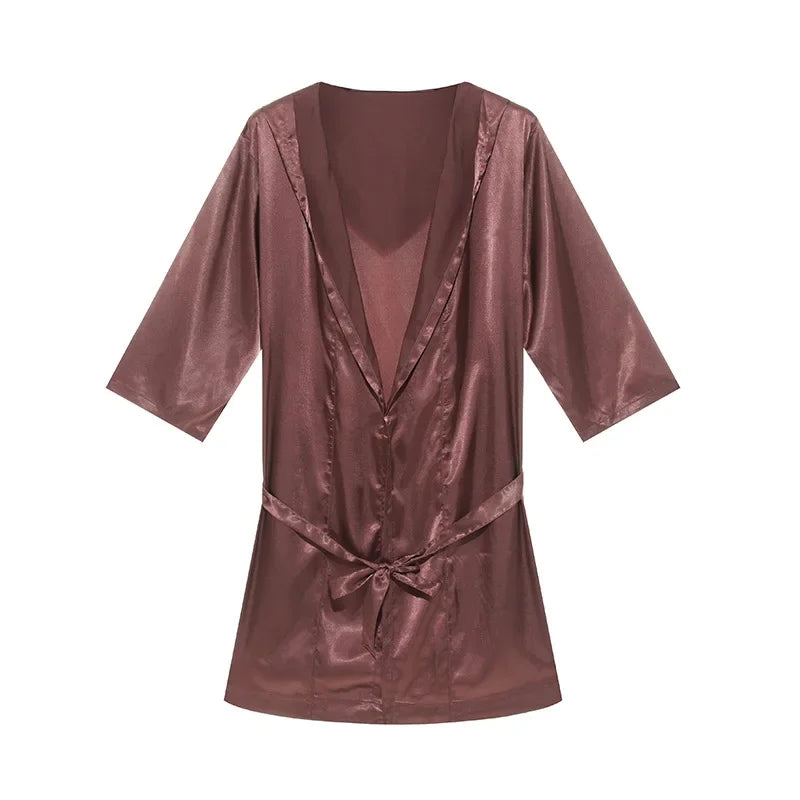 Men Bathrobe Pajamas Nightgown Hooded Loose Satin Silk Sleepwear Cardigan Gown Bath Robe Nightwear Male Sleep Bottoms Home Robes
