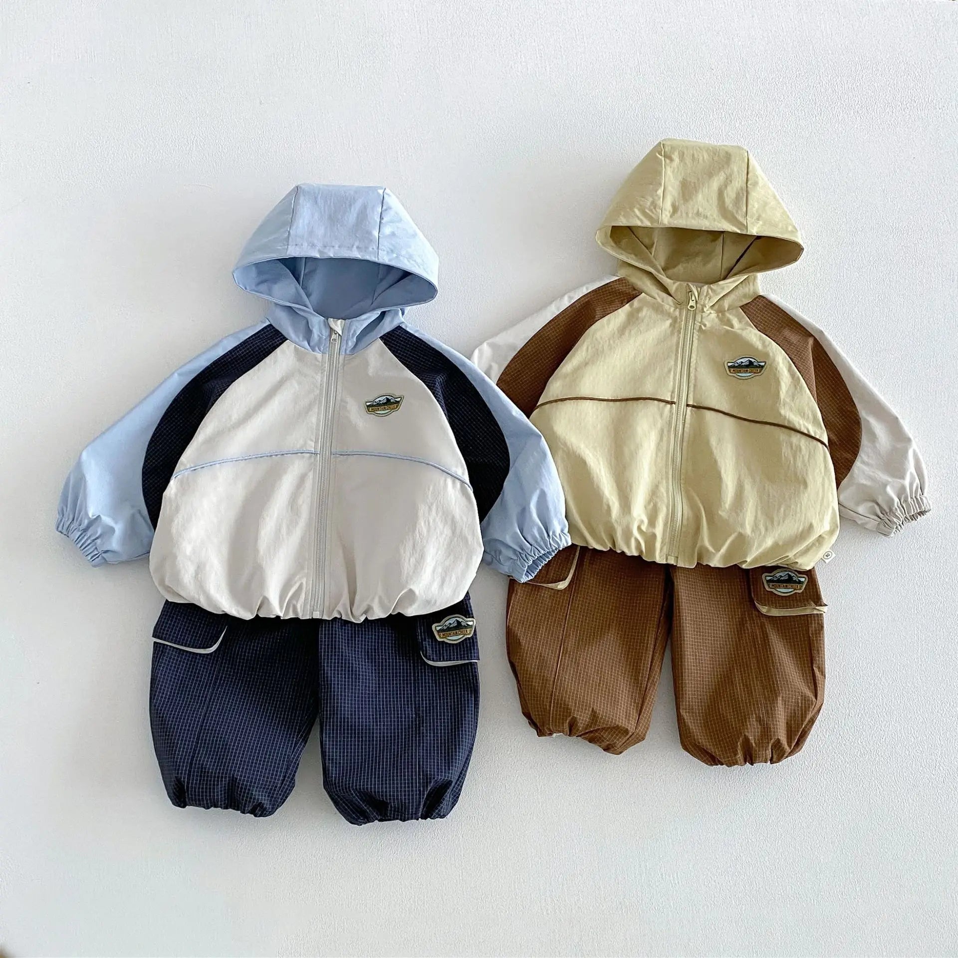 1-6Y Kids Casual Sets And Outfits Boys Color-block Hooded Top+Cargo Pants 2Pcs Clothes Korean Children Outdoor Suit