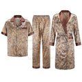 Ice Silk Robe Loose Nightwear Loungewear Male Casual Home Clothes Print Shirt&pants Summer Autumn New Bathrobe with Pocket
