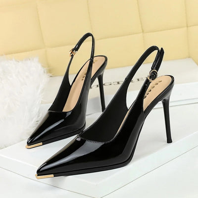 Fashionable Simple Patent Leather Pointed High Heel Shoes | SAMAG