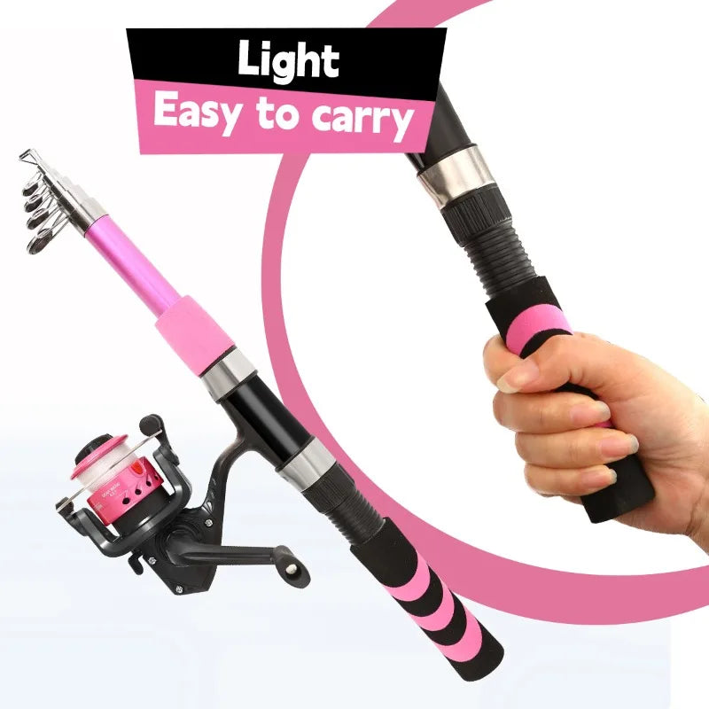 Kids Adult Beginner Fishing Rod Combo Set Saltwater Freshwater Kit with Spinning Rod Reel Carry Bag Anti Slip Handle Easy to Use