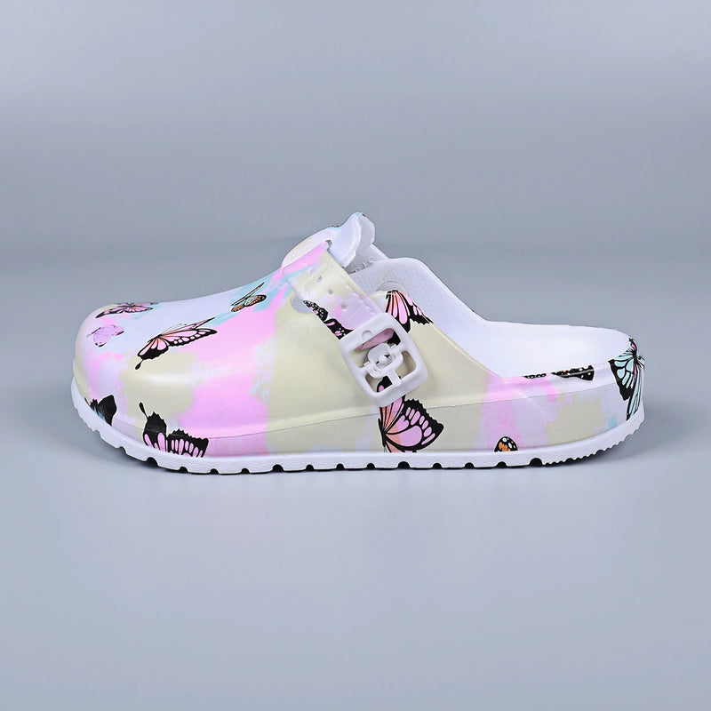 Women Indoor Slippers Mule Clogs Buttery Printing Nurse Shoes Soft EVA Waterproof House Slippers Casual Anti-Slip Clogs