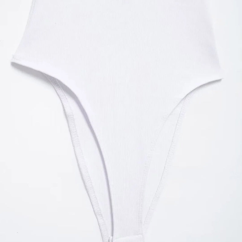 Women's Skinny Ribbed Bodysuits O Neck Straps Snap-Button Sexy Fashion Female Playsuits Comfortable Stretchy Clothing