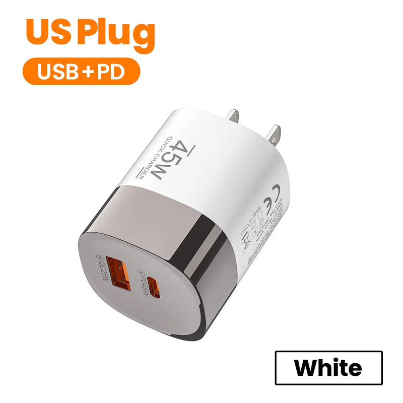 45W USB Charger Fast Charging Type C Fast Phone Charger for iPhone 17 16 15 Samsung Galaxy S25 S24 Xiaomi PD Adapter