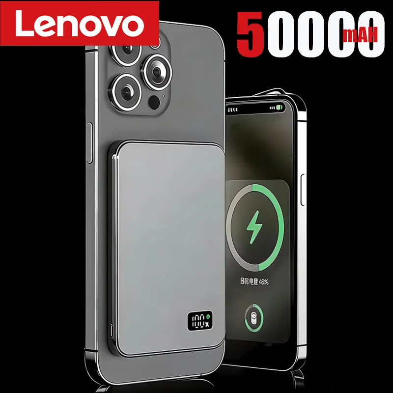 Lenovo 500000mAh Thin Magnetic Wireless Power Bank PD22.5W Fast Charging Portable External Battery for Magsafe For iPhone Huawei