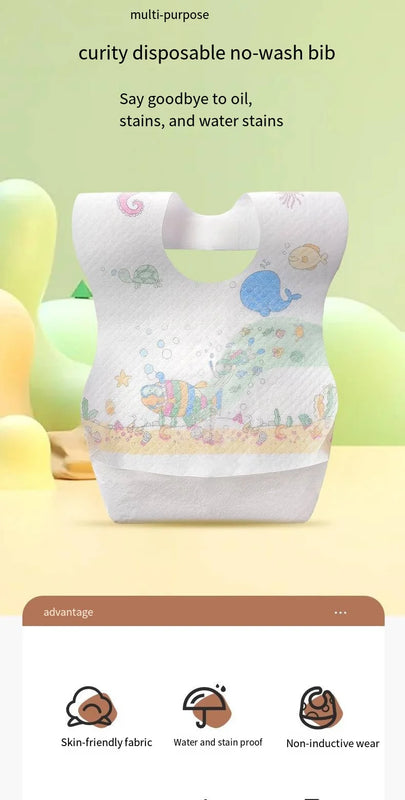 50-Pack Disposable Bibs for Babies Aged 6 Months to 2 Years Cartoon Bear Feeding Bib for Boy Girl Non-woven Drool Towel