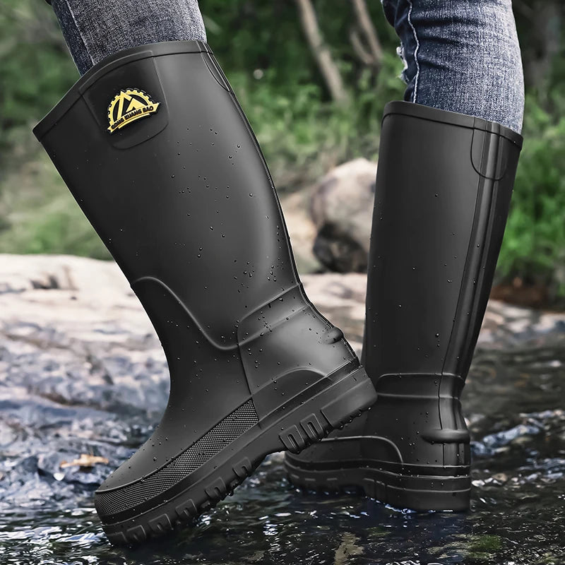 Men's Waterproof Rain Shoes Kitchen Non-Slip Rain Boots Mid-Calf Work Shoes Slip-On Casual Waterproof Outdoor Fishing Boots