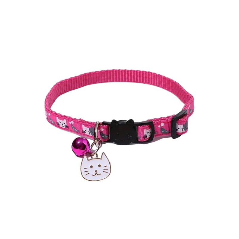 Adjustable Pet Cat Collar Quick Release Safety Buckle Anti-choking Puppy Collar with Cat Face Pendant Bell Cat Pattern