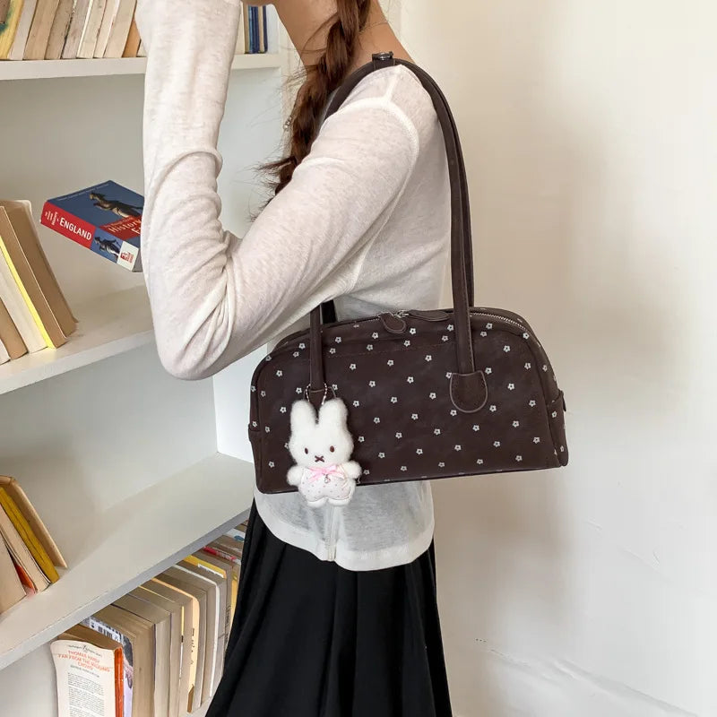 Fashion Polka Dot Printed Shoulder Bag Retro Matte PU Boston Bag Exquisite Versatile Commuter Underarm Bowling Bag Women Handbag