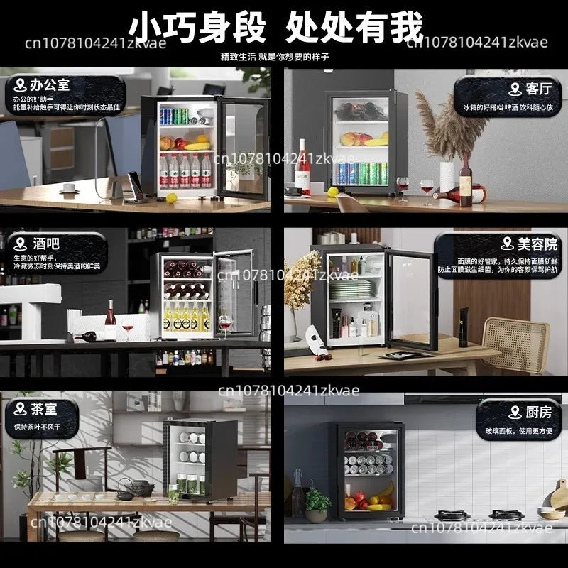 Small Refrigerator, Hotel Refrigerated Ice Bar, Small Freezer, Transparent Door, Refrigerator Wine Cabinet, Silent Hotel Small