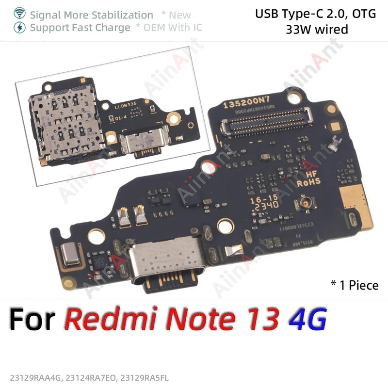Bottom USB Charger Board Dock Connector Charging Port Flex Cable For Xiaomi Redmi Note 13 14 13C 14C 14R 13R Pro Plus 4G 5G Part