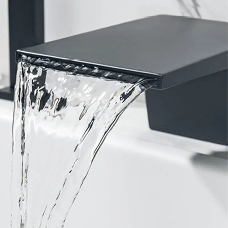 Waterfall split bath faucet Hot and cold Water flow three-hole three-piece bathtub handle shower set faucet Diverter  Black