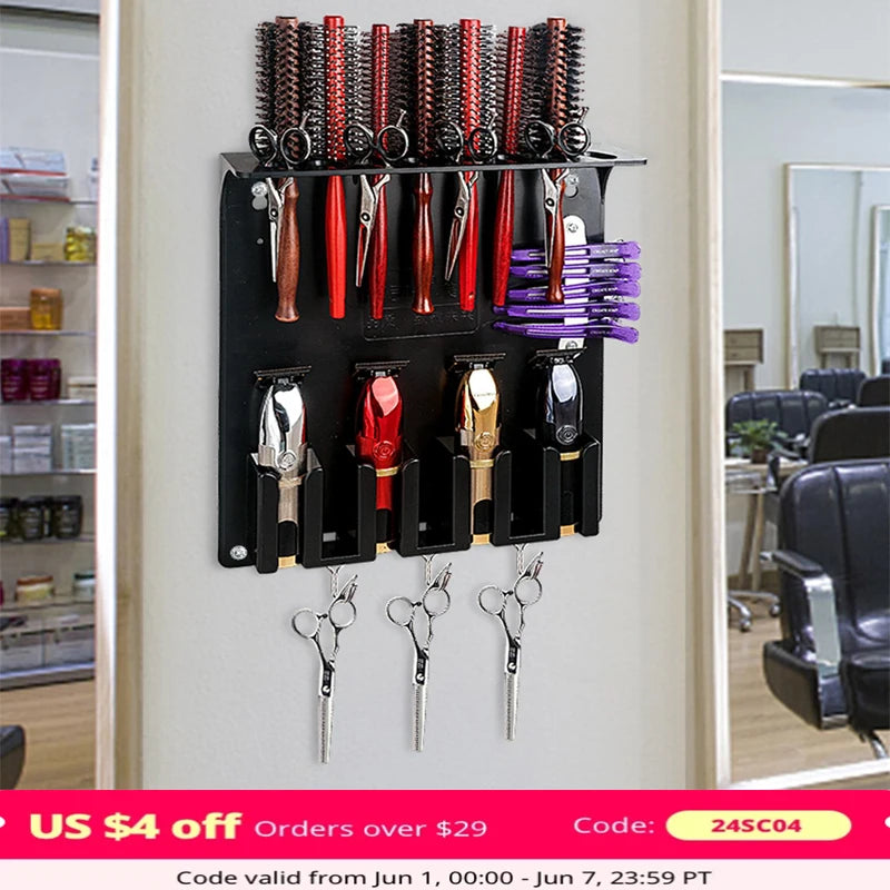 New Type Professional Wall Mount Barber Electric Clipper Holder Salon Beauty Organizer Hairdressing Styling Tools Storage Rack
