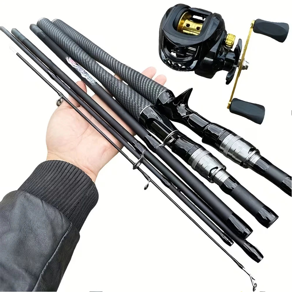 4/5 Sections Casting Spinning Fishing Set 1.8-2.1m Carbon Fiber Fishing Rod 7.2:1/5.2:1 Reel Travel Combo Pesca Fishing