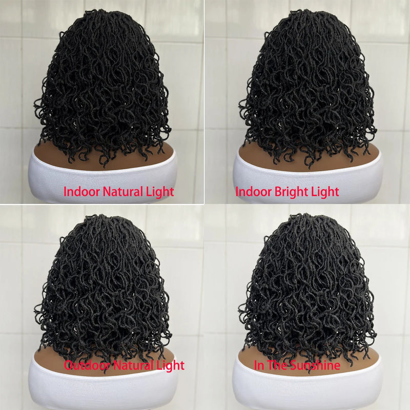 14 Inch Synthetic Hair Curly Dreadlock Wig Full Lace Faux Locs Wig With Baby Hair Curly Braided Wig For Women Twist Braid Wigs